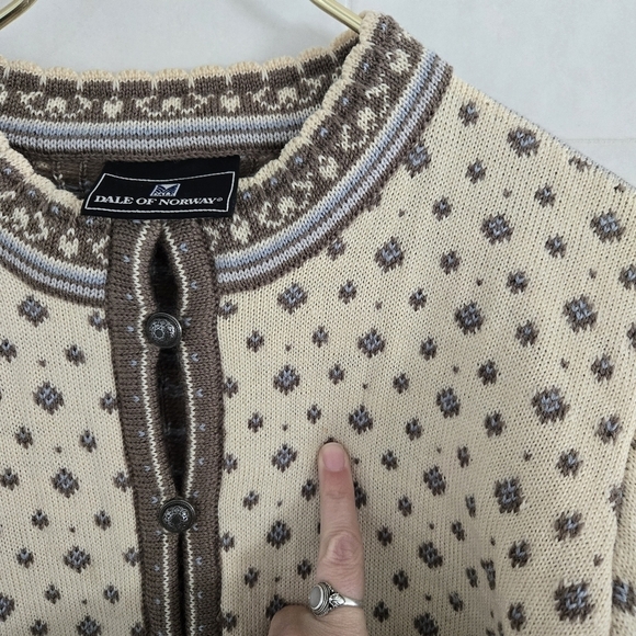 Dale of Norway 100% Wool Beige Blue Ivory Cream Brown Cardigan Sweater Small - Picture 5 of 12